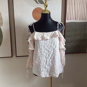 CeCe Blush Pink Cold-Shoulder Ruffle Peasant Top